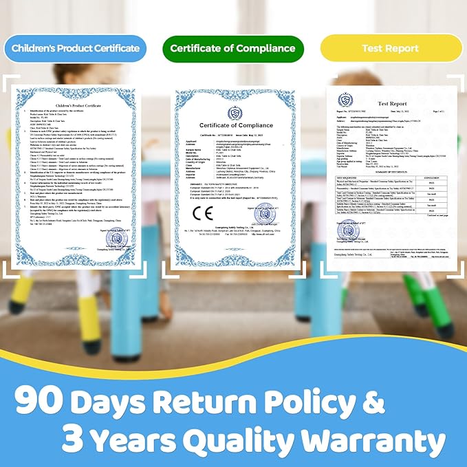 FUNLIO Kids Table and 2 Chairs Set, Height Adjustable Toddler Table and Chair Set for Ages 3-8, Easy to Wipe Arts & Crafts Table, for Classrooms/Daycares/Homes, CPC & CE Approved, Multi-Color