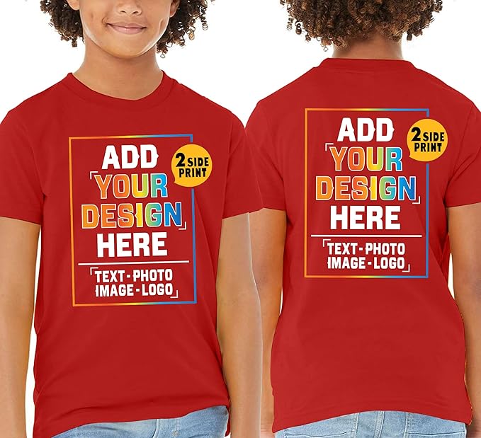 TEEAMORE Custom Front & Back Print T-Shirt Hoodie Sweatshirt Long Sleeve Tank Top with Your Image for Men Women Kids Baby