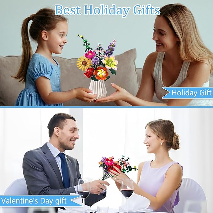 Flowers Bouquet Building Toy, Flower Botanical Collection Building Set for Kids, Girls, Women - Office, Home Decor Gift for Mother's Day, Valentine's Day, Birthday, Christmas - 845PCS