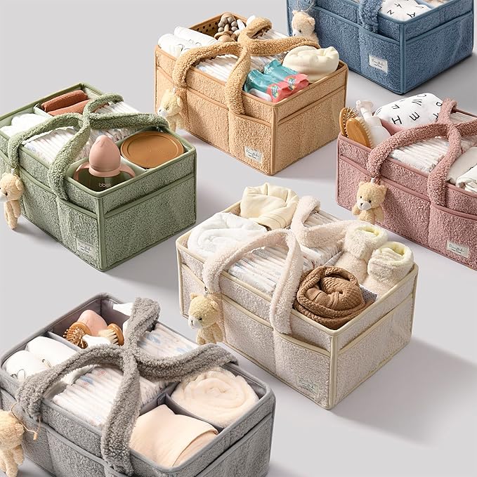 PeraBella Baby Diaper Caddy Organizer with Handle, Boy & Girl Shower Gift Basket, Portable Diaper Storage Basket Bin for Wipes, Newborn Baby Essentials Registry Search Must Haves, Car Caddy Organizer