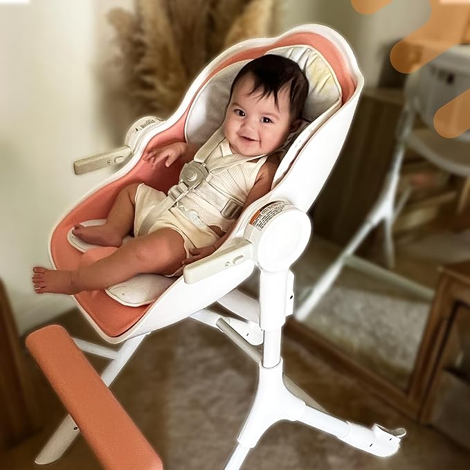 ORIBEL Cocoon Z High Chair & Seat Liner Combo | Convertible High Chair for Newborn to Toddler | Easy Move Gliders | Easy to Clean | Cotton Candy Pink