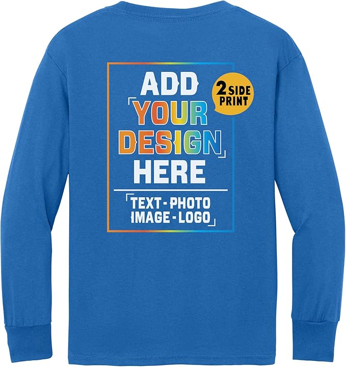 TEEAMORE Custom Front & Back Print T-Shirt Hoodie Sweatshirt Long Sleeve Tank Top with Your Image for Men Women Kids Baby