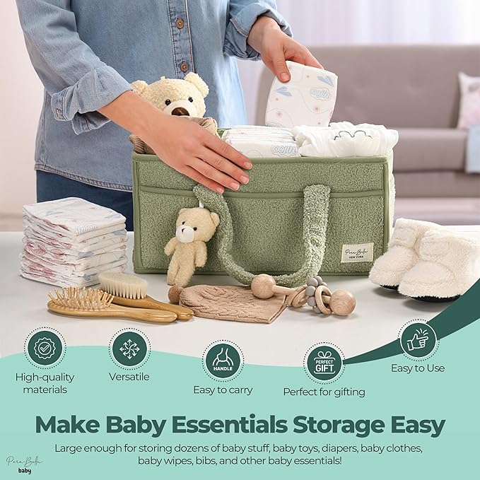 PeraBella Diaper Caddy Organizer for Changing Table, Storage Basket for Wipes, Gift for Baby Shower, Car Organizer, Nursery Organizer, Portable Storage
