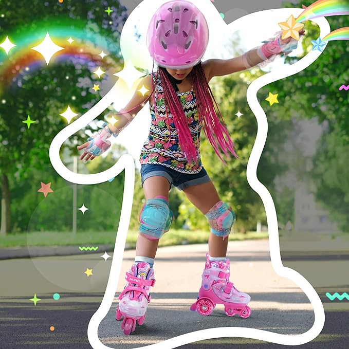 SULIFEEL Adjustable Roller Skates for Girls Boys Kids,Fun Illuminating Light Up Flash Wheels Three-Point Type Balance Suitable for Beginners Indoor Roller Skating