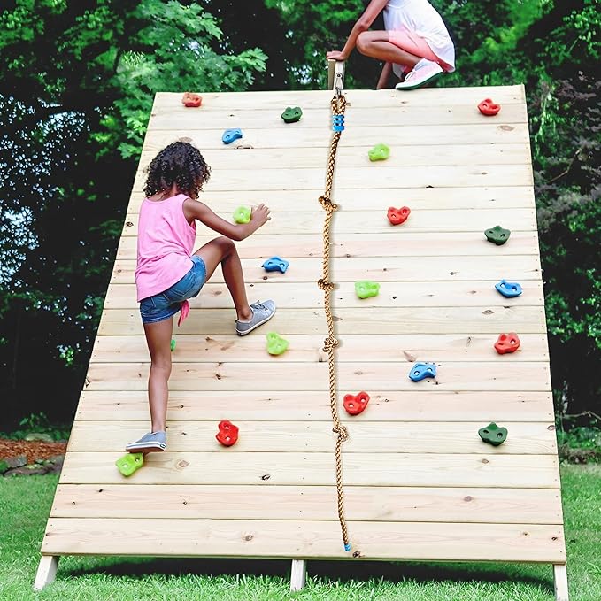 Climbing Rope for Kids, 8.2 FT Long with 4 Knotted Steps, Playground Accessories, Rope Swing for Obstacle Course, Treehouse Swingset Accessories Training for Kids Outdoor(Brown)