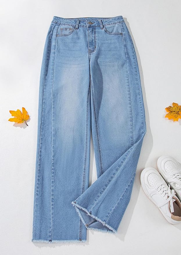PRETTYGARDEN Wide Leg Jeans for Women Trendy 2025 High Waisted Stretchy Baggy Raw Hem Denim Palazzo Pants with Pockets
