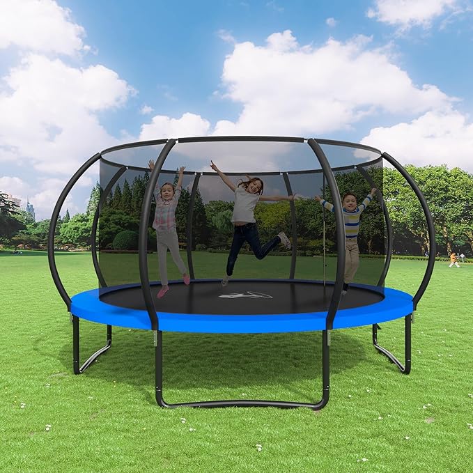Polar Aurora 10FT 12FT 14FT 16FT Outdoor Trampoline with Safety Enclosure Net, Thickened Spring Pad,ASTM Approved Recreational Trampoline for Kids and Adults,Anti-Rust Coated Frame and Thickened Mat