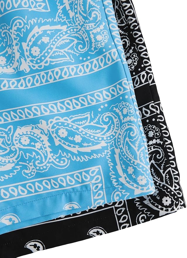 Floerns Boy's 2 Pcs Bandana Shorts Boho Paisley Graphic Print Drawstring Waist Summer Beach Drip Shorts with Pockets
