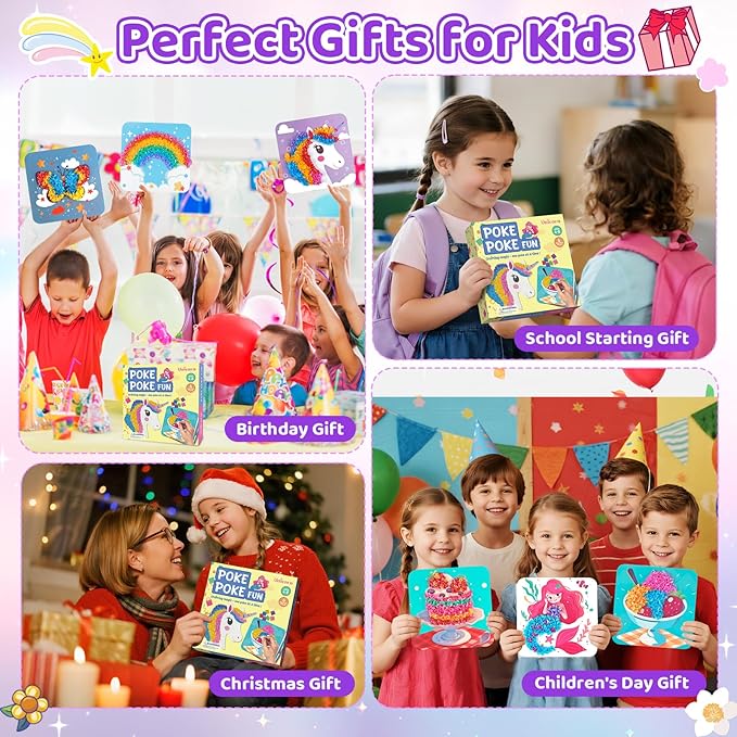Poke in Art for Kids Unicorns Rainbow Mermaid Butterfly Cupcake Arts and Crafts for Kids Ages 4-8 9 10 11 12 Boys Girls Home Decor Birthday Christmas Gifts 6 DIY Themes Creative Activity Game