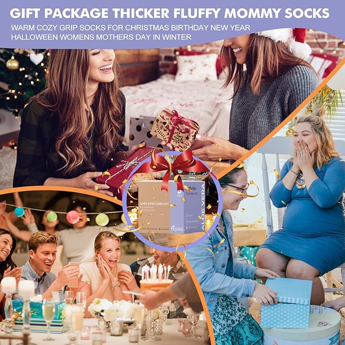 Fuzzy Socks with Grips for Men Women,Non Slip Fluffy Hospital Crew Cozy Warm Socks with Aloe Vera Moisturize