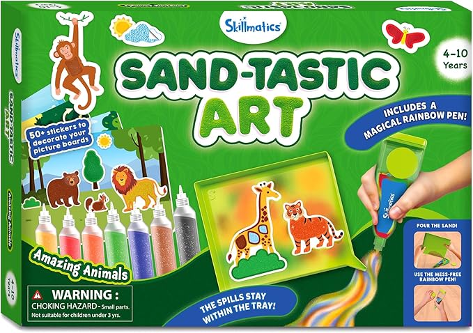 Skillmatics Sand Art Activity - Mess-Controlled DIY Animal Craft Kit with 50+ Colorful Stickers, Creative Arts & Crafts for Kids, Fun Hands-On Activity, Gifts for Ages 4, 5, 6, 7, 8, 9, 10