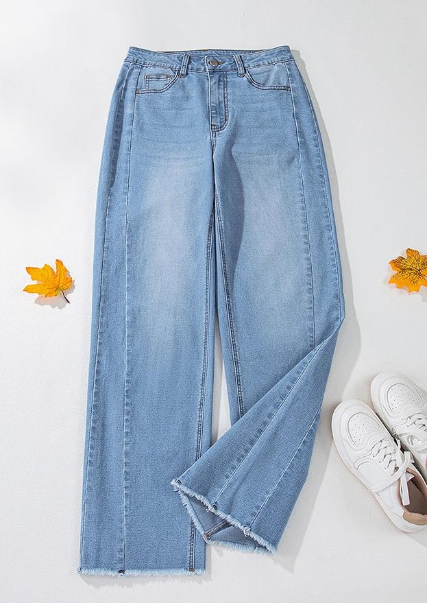 PRETTYGARDEN Wide Leg Jeans for Women Trendy 2025 High Waisted Stretchy Baggy Raw Hem Denim Palazzo Pants with Pockets