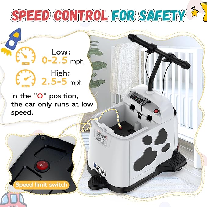 ANPABO 24V Riding Toys for Kids 3-12, Max 5MPH w/180W Brushless Motor, Kids Electric Car w/Safety Speed Limit & Anti-Tip Wheels, Ride On Toys for Quiet Indoor Play, Music, 90-150 Min Runtime, White