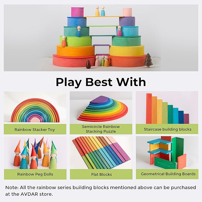 Wooden Rainbow Stacking Toy, 24Pcs Rainbow Stacker, Solid Wood Building Blocks Educational Toys Flat Thin Sheet Puzzle Blocks Gifts for Boys Girls