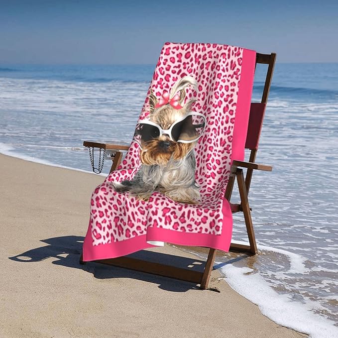 Cute Dog Beach Towel for Women/Adults, Personalized Microfiber Beach Towels Bulk, Quick Dry Leopard Beach Towel for Pool, Lightweight Bath Towels Oversized Clearance 30"x 60"