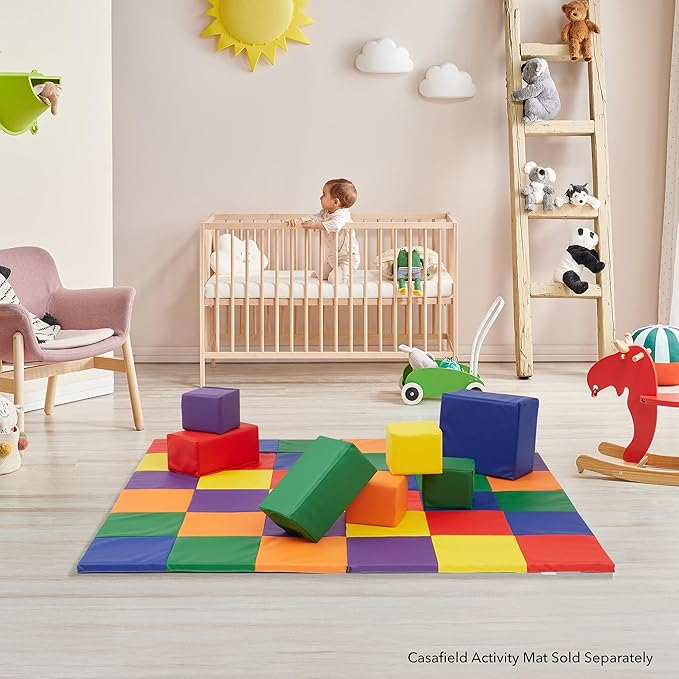 Casafield Large Toddler Foam Building Blocks (7-Piece Set), Soft Play Kids Stacking Cubes, Assorted Colors and Sizes for Daycare, Nursery, Preschool