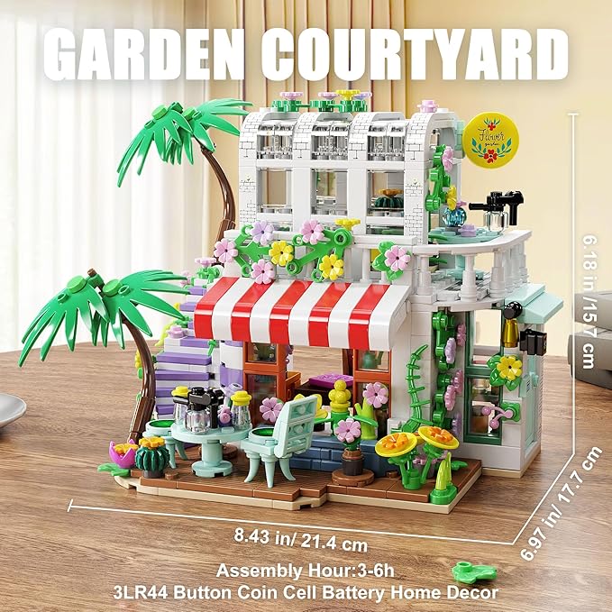 TGL Flower House Building Set with LED Lights,Garden House Building Toys 705 PCS,Build a Greenhouse Model,Birthday Gift for Adults Friends or Girls Age 8-12