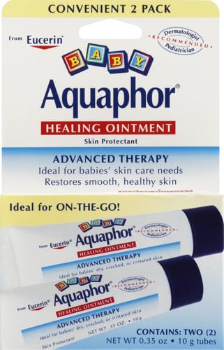 Aquaphor Baby Healing Ointment Advanced Therapy Skin Protectant for Chapped or Dry Skin, Drool Rash and Diaper Rash Ointment, Hypoallergenic Baby Essentials, Travel Size, 0.35 Oz Tube, Pack of 2