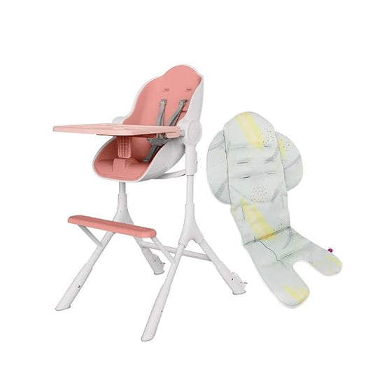 ORIBEL Cocoon Z High Chair & Seat Liner Combo | Convertible High Chair for Newborn to Toddler | Easy Move Gliders | Easy to Clean | Cotton Candy Pink
