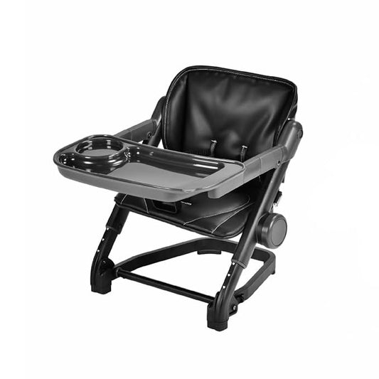 Feed Me 3-in-1 Travel High Chair Booster Seat for Infants and Toddlers - Transitional, Compact & Fits Any Chair, Swivel Tray, Bubble Black