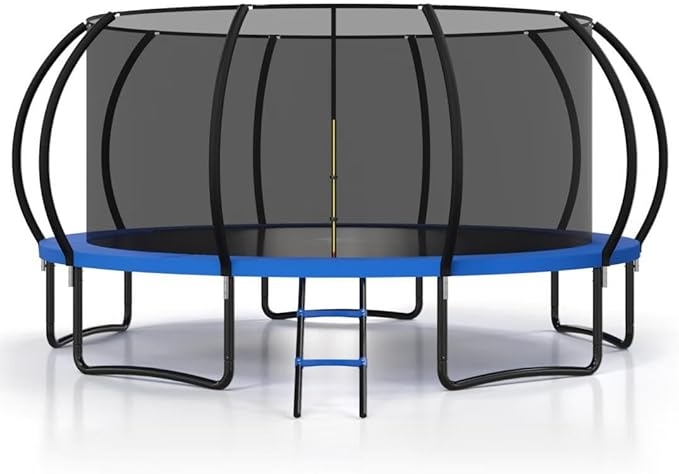 Polar Aurora 10FT 12FT 14FT 16FT Outdoor Trampoline with Safety Enclosure Net, Thickened Spring Pad，ASTM Approved Recreational Trampoline for Kids and Adults,Anti-Rust Coated Frame and Thickened Mat