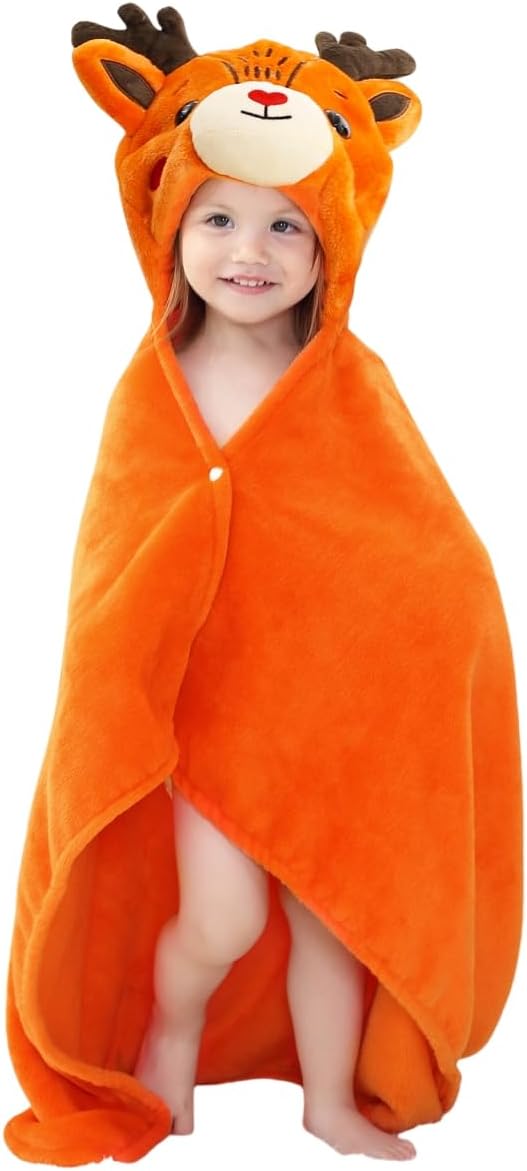 Baby Bath & Hooded Towels Kid Wearable Hoodie Blanket Baby Towels with Hood Soft Cozy Flannel Toddler Bath Towel Gifts for Boys Girls(Elk 50 * 40)