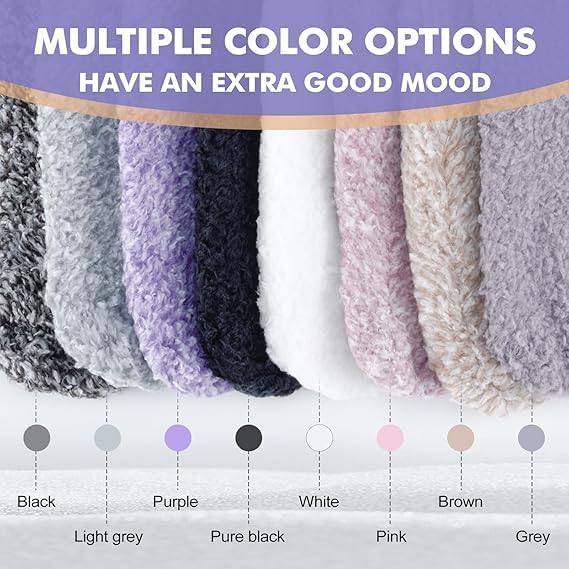 Fuzzy Socks with Grips for Men Women,Non Slip Fluffy Hospital Crew Cozy Warm Socks with Aloe Vera Moisturize