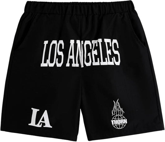 SOLY HUX Boy's Letter Graphic Shorts Elastic Waist Summer Shorts with Pockets