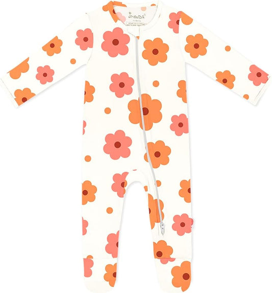 Jimonda Baby Girls Boys Footed Pajamas,Rayon From Bamboo,2 Way Zipper Long Sleeve Soft Sleeper Pjs,Infant Tie-dye Romper