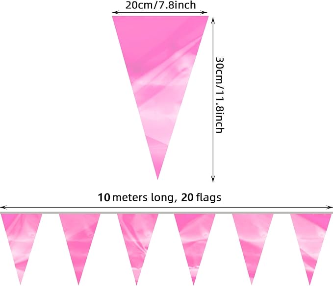 65FT Pink Glitter Triangle Pennant Banner Flag Metallic Bunting Fabric Garland for Christmas Graduation Wedding Engagement Anniversary Bachelorette Birthday Bridal Shower Valentine's Party Supplies