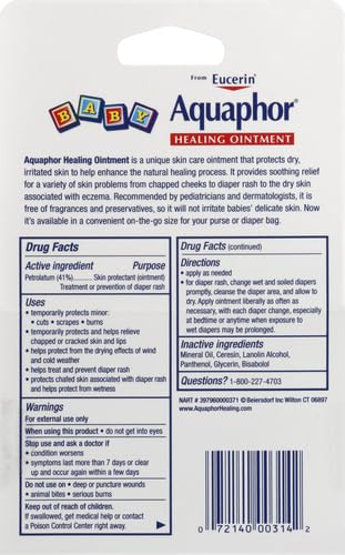 Aquaphor Baby Healing Ointment Advanced Therapy Skin Protectant for Chapped or Dry Skin, Drool Rash and Diaper Rash Ointment, Hypoallergenic Baby Essentials, Travel Size, 0.35 Oz Tube, Pack of 2