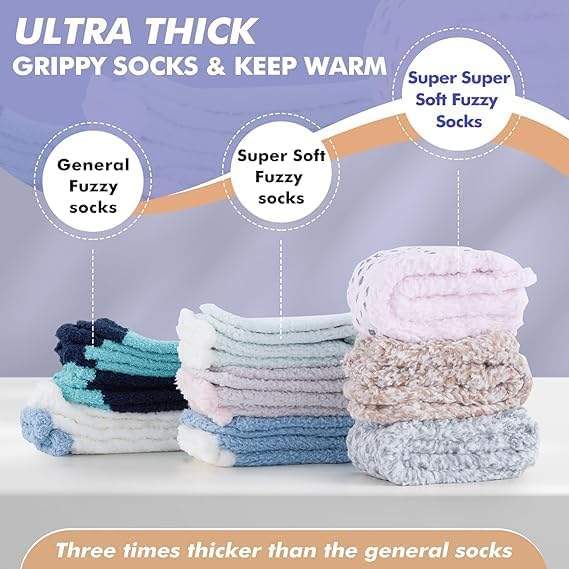 Fuzzy Socks with Grips for Men Women,Non Slip Fluffy Hospital Crew Cozy Warm Socks with Aloe Vera Moisturize