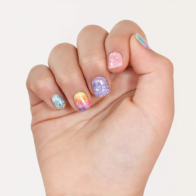 Premium Nail Wraps for Kids 6+ Yo | 30 Non-Toxic Nail Polish Stickers That Let Nails Breathe | Patented Micro Holes for Safe, Healthy Nails | Long Lasting Nail Stickers for Girls (Glitter Milky Way)