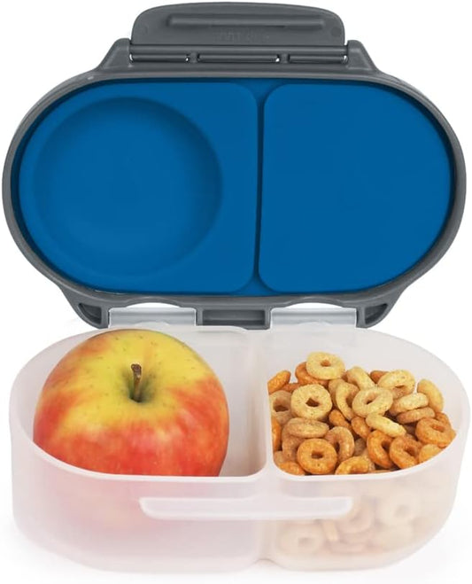 b.box Snack Box Reusable Snack Containers with Lids 2 compartments, Bento Box for kids and toddlers, Leakproof Lunch Box, BPA free and Dishwasher Safe Snack Container (Blue Slate, 1 3/4 Cup)