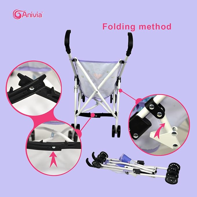 Anivia Stroller Toy Collection Doll Stroller Baby Doll Accessories for Toddlers 1-3Heart Design Gifts for Toddlers and Girls Toy Stroller