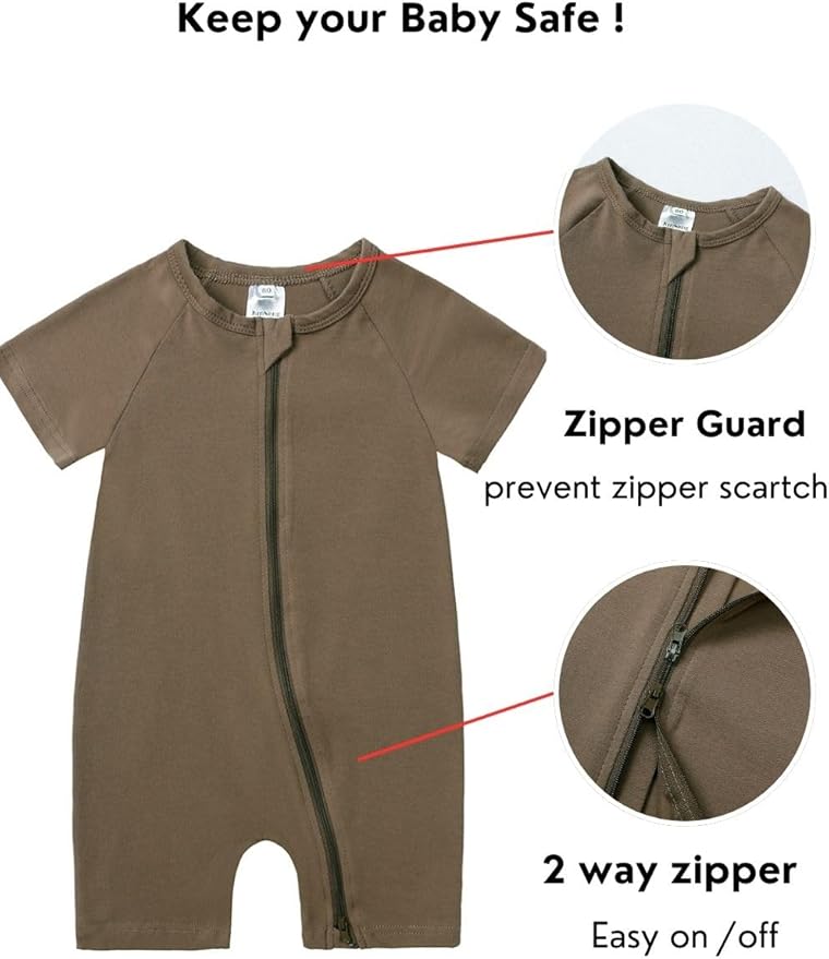 JunNeng 2 Pack Footless Long/Short Sleeve Baby Romper with Zipper Cotton Infant Sleepwear