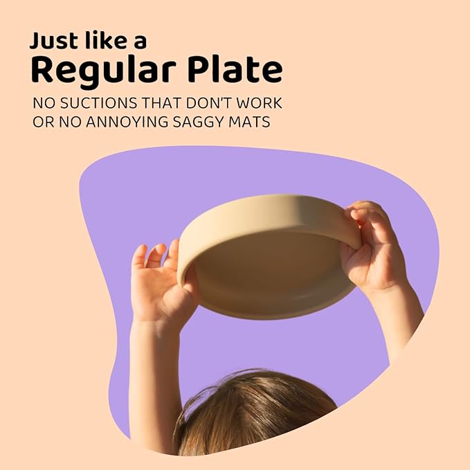 Solid Plate, Weighted Baby Toddler Plate, Silicone Plates for Baby, No-Division Kid Plates, Microwave & Dishwasher Safe Silicone Plate for Toddlers, No BPA, Matcha Green