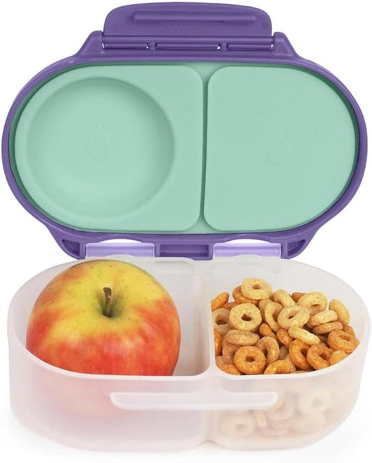 b.box Snack Box Reusable Snack Containers with Lids 2 compartments, Bento Box for kids and toddlers, Leakproof Lunch Box, BPA free and Dishwasher Safe Snack Container (Lilac Pop, 1 3/4 Cup)