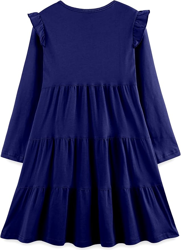 Bumeex Girl's Dresses Cotton Ruffle Sleeve Tiered Swing A-Line Cute Midi Casual Sundress