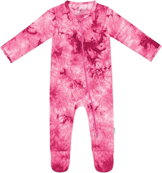 Jimonda Baby Girls Boys Footed Pajamas,Rayon From Bamboo,2 Way Zipper Long Sleeve Soft Sleeper Pjs,Infant Tie-dye Romper