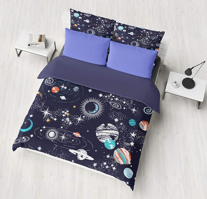 Galaxy Space Comforter Sets Queen Size Boys Universe Adventure Stars Printed Kids Bedding