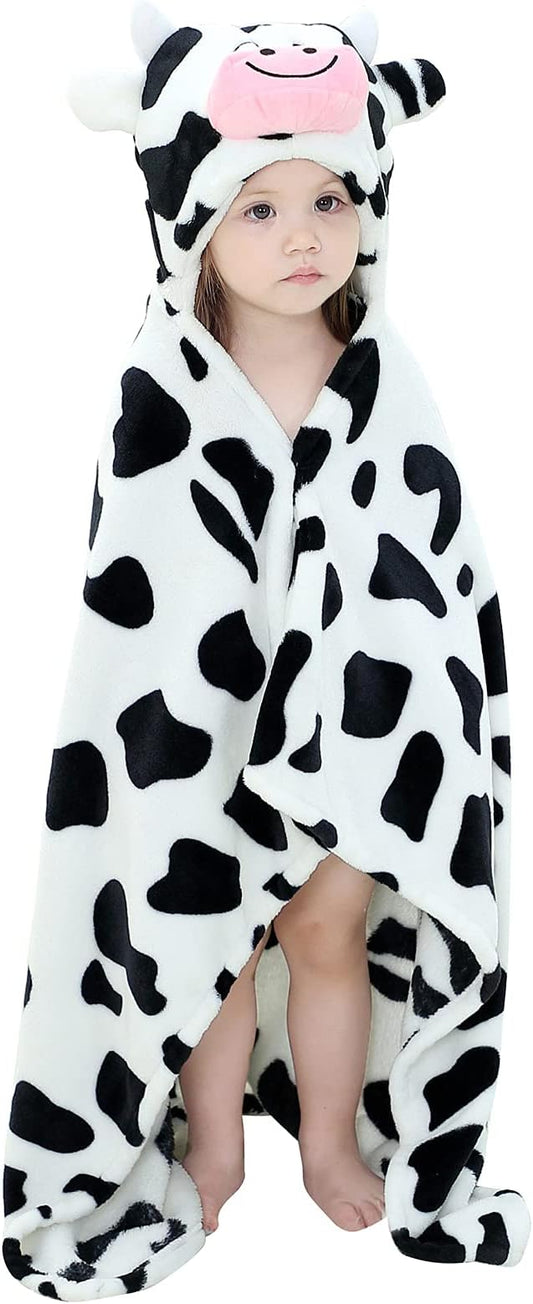 Baby Bath & Hooded Towels Kid Wearable Hoodie Blanket Baby Towels with Hood Soft Cozy Flannel Toddler Bath Towel Gifts for Boys Girls(Dairy Cow 50 * 40)