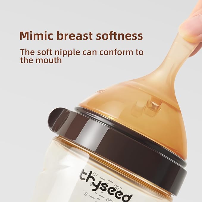 Thyseed PPSU Natural Breast-Like Bottle with Nipple(0-3 Months),10oz，2pack