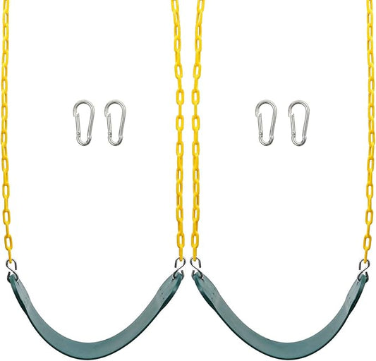 Sunnyglade 2PCS Swings Seats Heavy Duty with 66" Chain, Playground Swing Set Accessories Replacement with Snap Hooks, Support 250lb (2, Green)