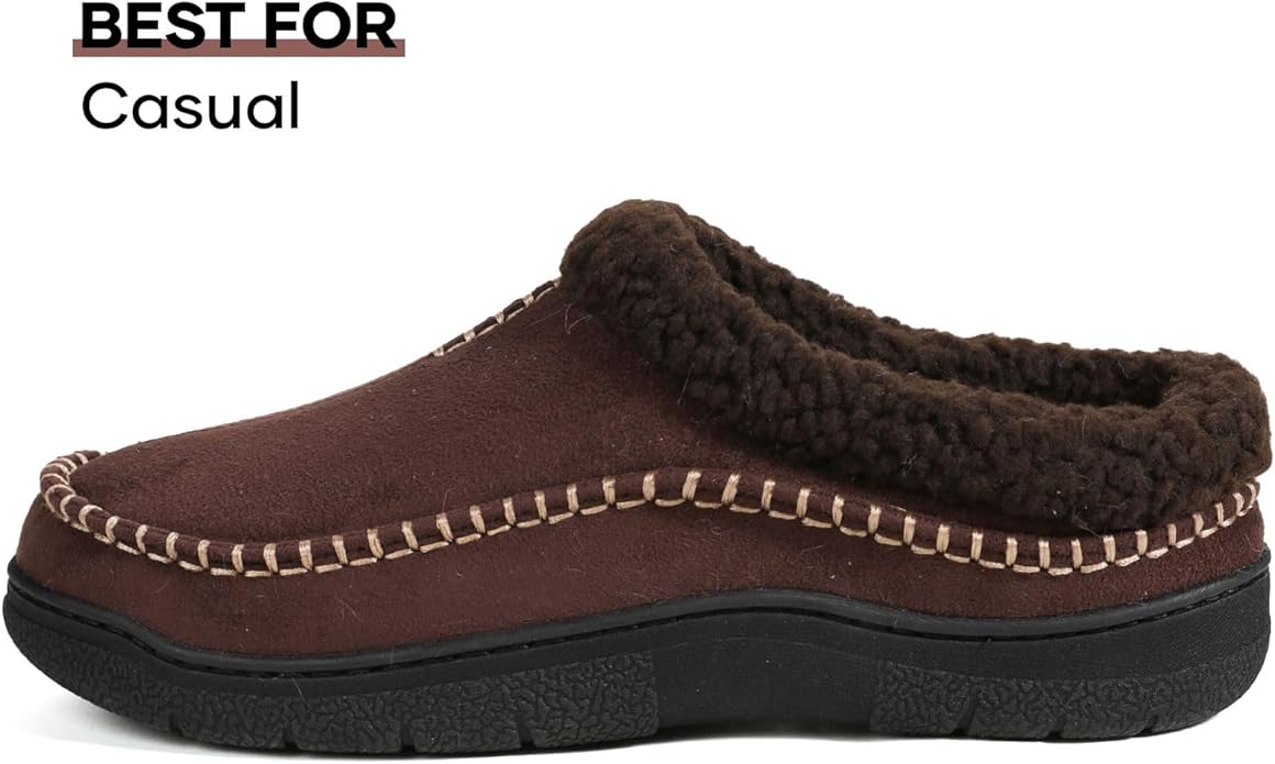 Zigzagger Men's Slip On Moccasin Slippers, Indoor/Outdoor Warm Fuzzy Comfy House Shoes, Fluffy Wide Loafer Slippers