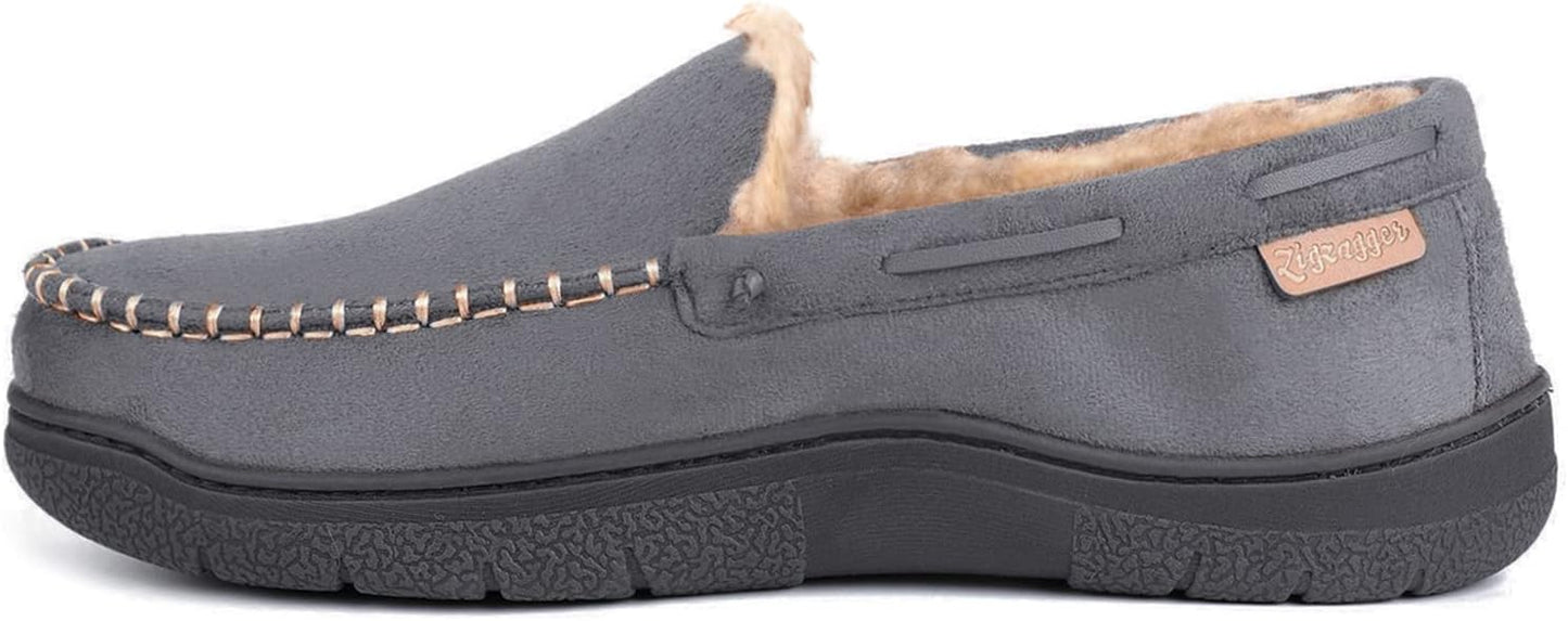 Zigzagger Men's Moccasin Slippers Memory Foam House Shoes, Indoor and Outdoor Warm Loafer Slippers