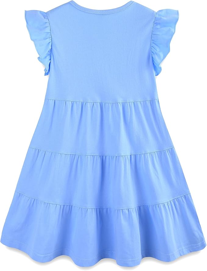 Bumeex Girl's Dresses Cotton Ruffle Sleeve Tiered Swing A-Line Cute Midi Casual Sundress