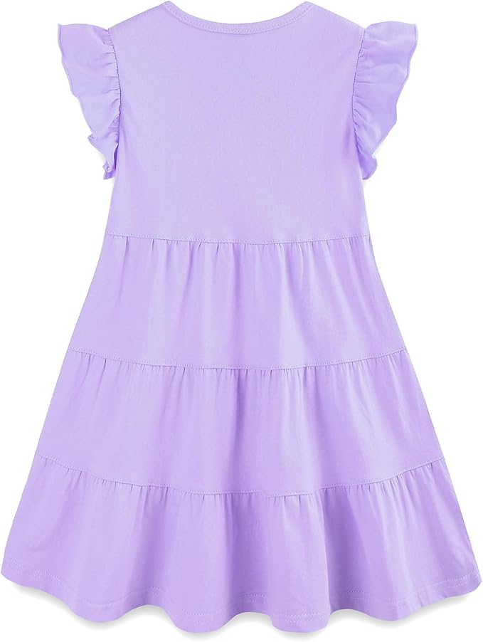 Bumeex Girl's Dresses Cotton Ruffle Sleeve Tiered Swing A-Line Cute Midi Casual Sundress