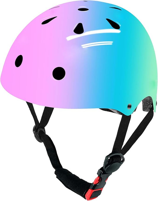 Adjustable Color Gradient Skateboard Helmet for 3-5-8-14+Ages【Toddler Kids Youth Adult】 Girls Boys Woman.Bike Helmet for Multi-Sports Cycling Bicycle Scooter Inline Roller Skate Rollerblading