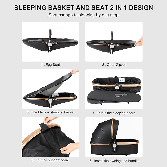 PU Leather 2 in 1 Baby Stroller with 360° Rotatable Seat, Convertible Pram, Reversible Standard Stroller, Portable Infant Carriage, Foldable High Landscape Pushchair Toddler Newborn (HR003-orange)